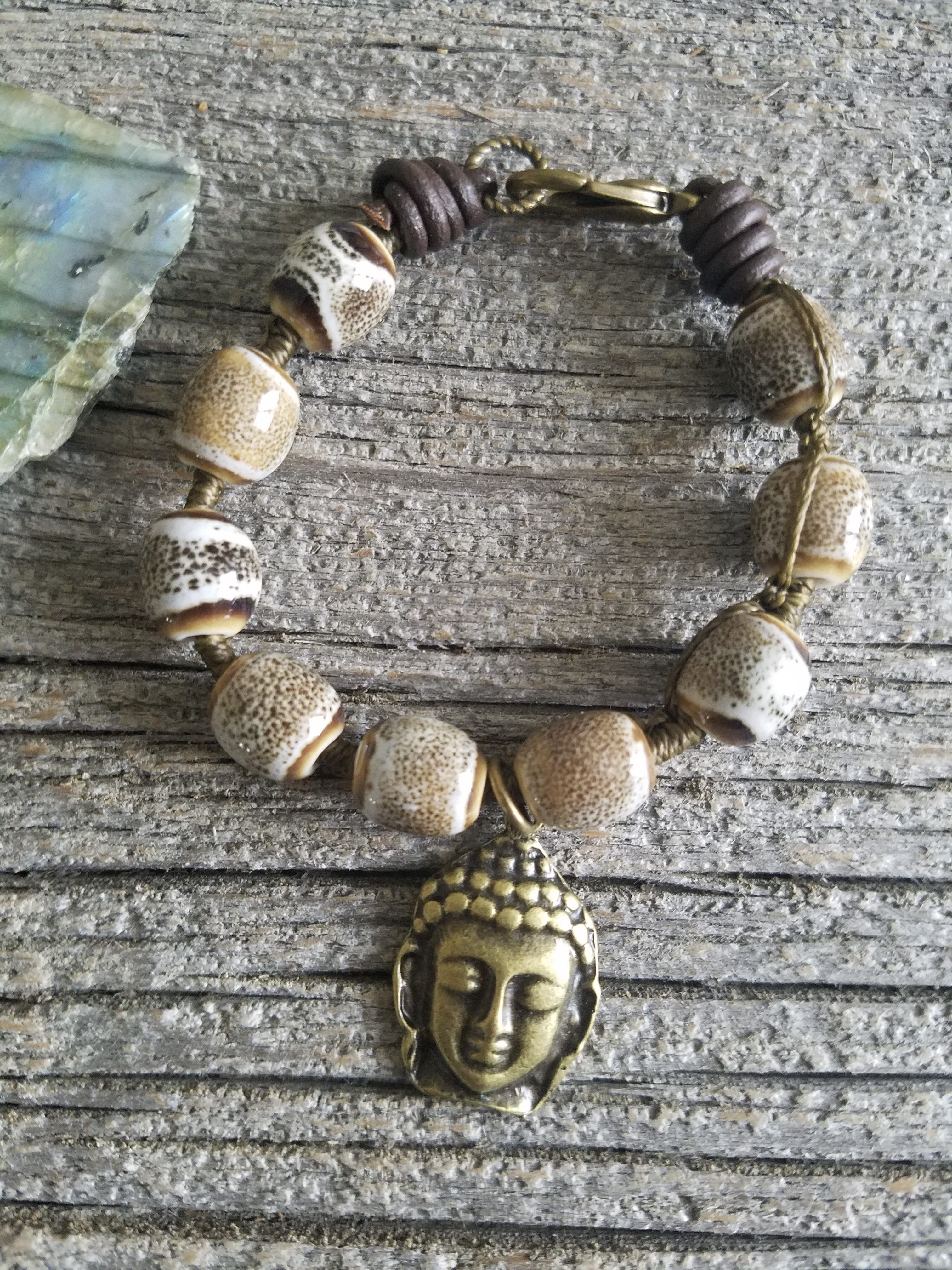 Buddha Ceramic Leather Bracelet - Auntie Ms Gems