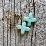 Green Howlite Cross Earrings