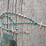 Blue Howlite and Pearl Cross Necklace