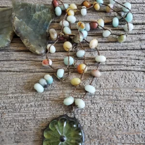 Long Amazonite Flower Necklace
