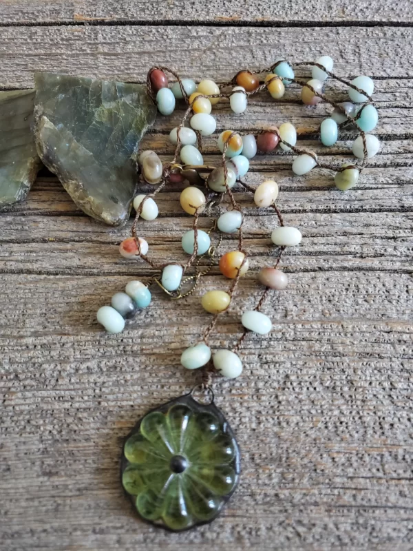 Long Amazonite Flower Necklace
