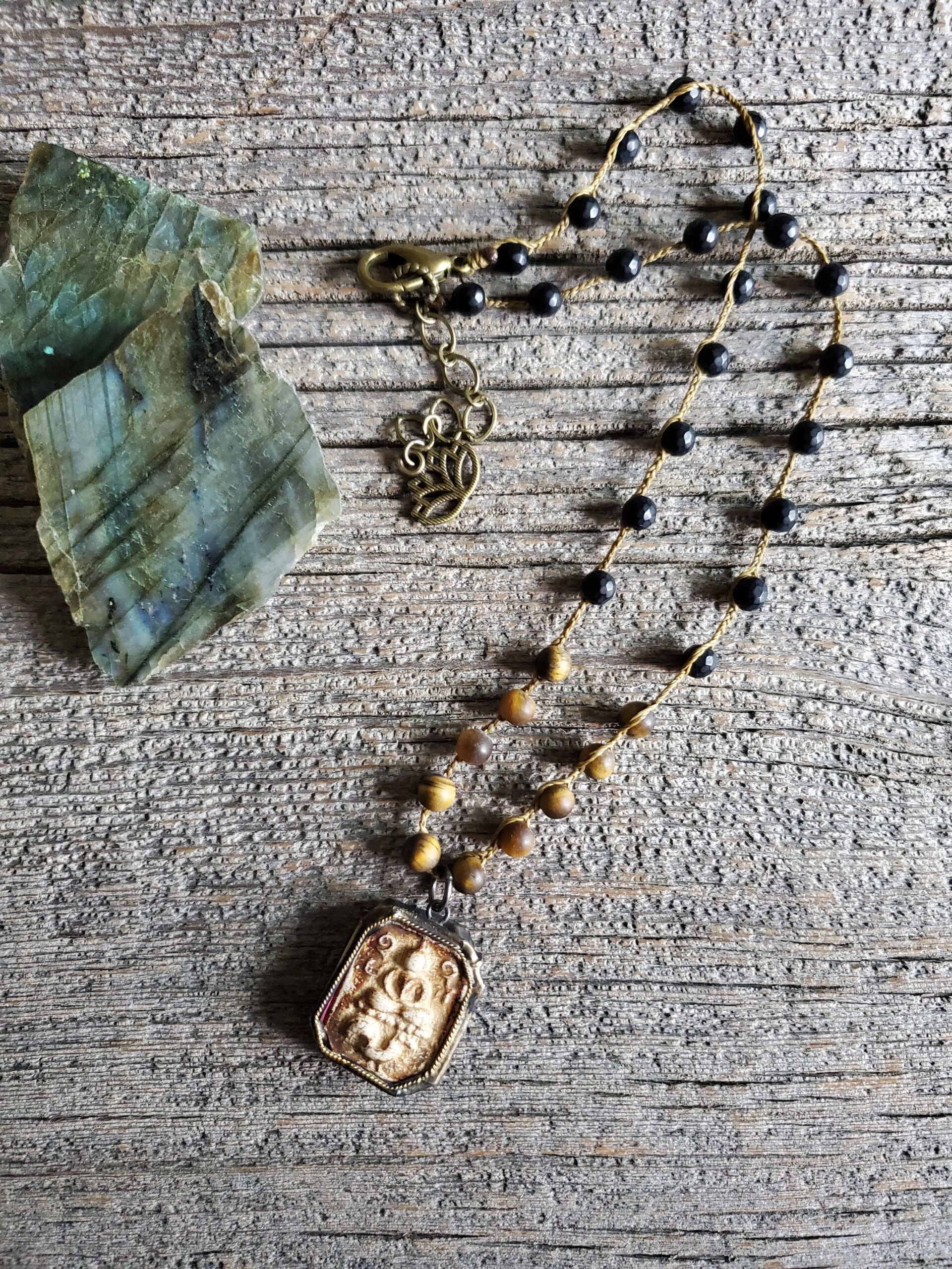 Matte Onyx and Tiger Eye Buddha Necklace