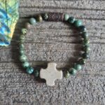 African Turquoise and White Howlite Cross Stretch Bracelet