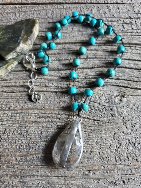 Turquoise Howlite and Crystal Cross Necklace