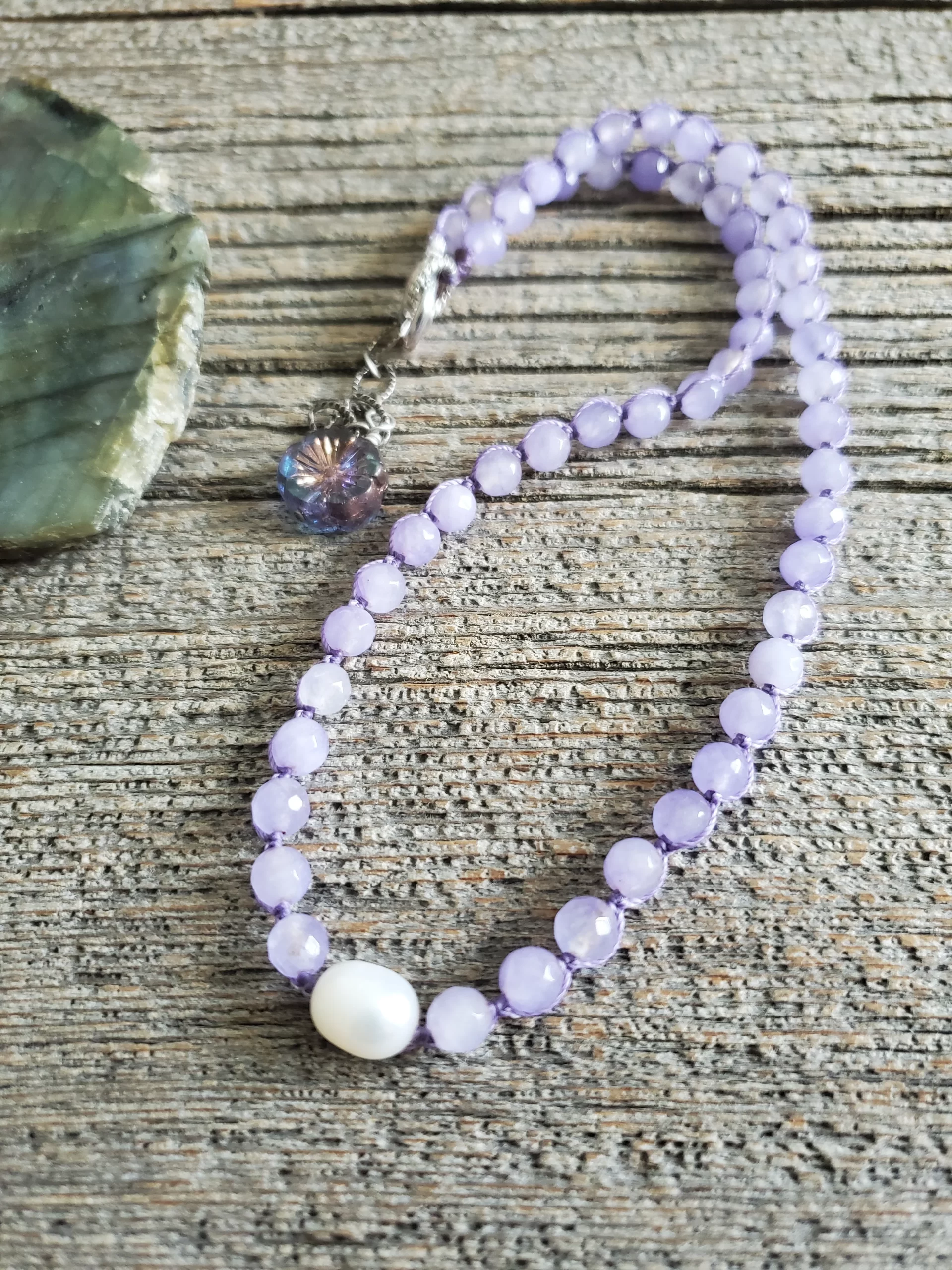Lavender Jade and Pearl Necklace