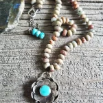 Jasper Turquoise Flower Pendant Necklace