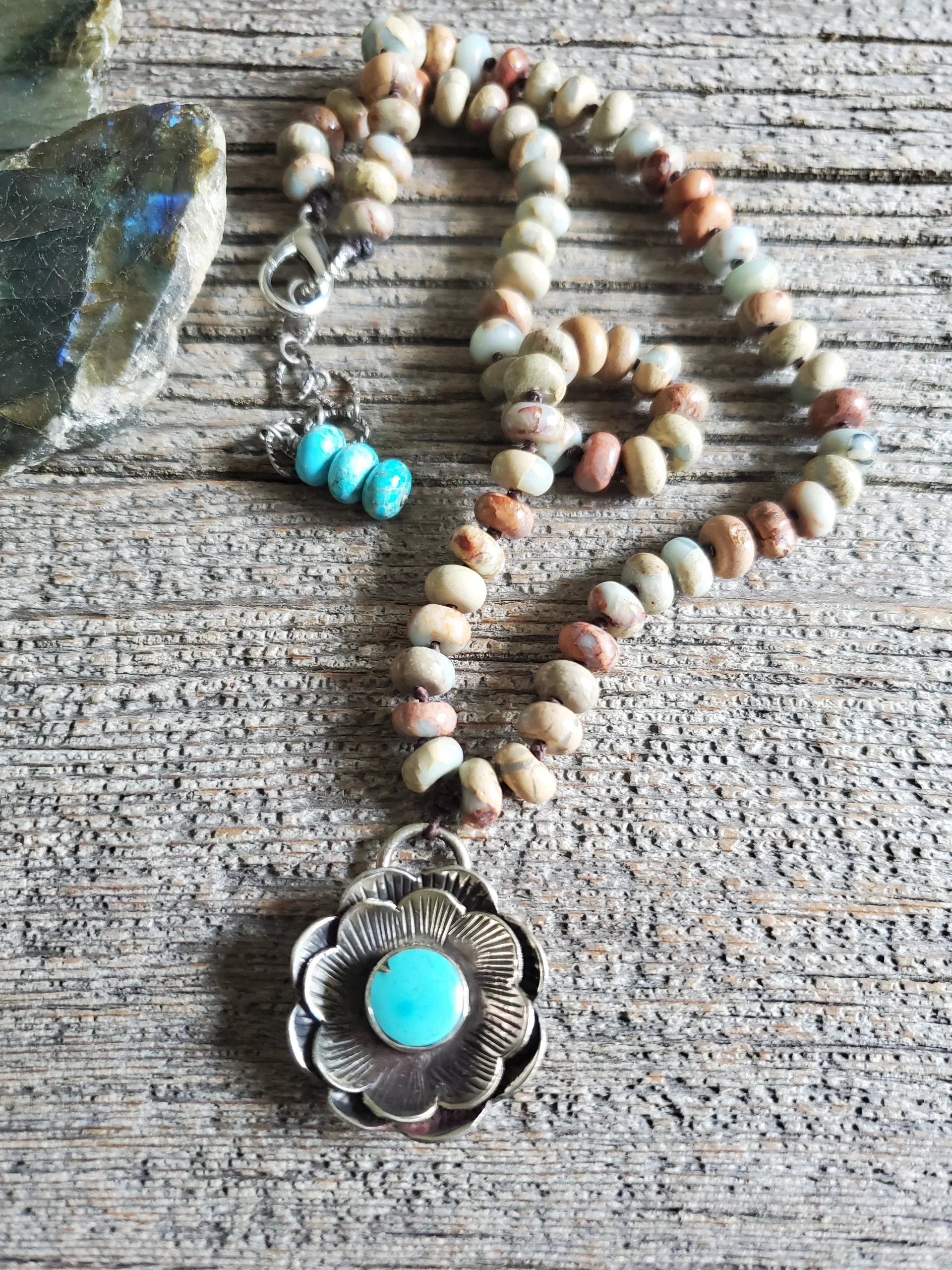 Jasper Turquoise Flower Pendant Necklace