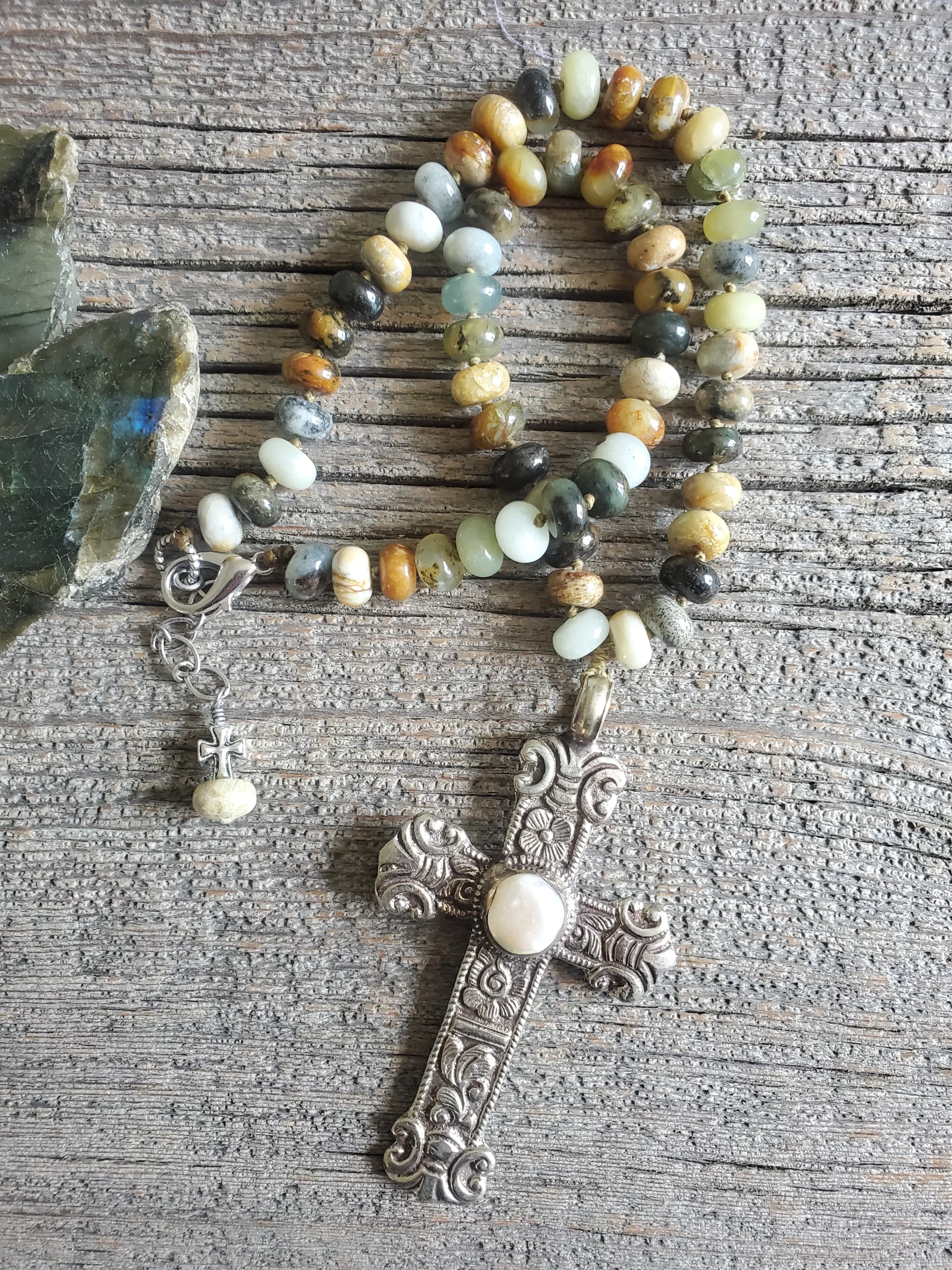 Flower Jade Cross Necklace