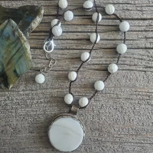 Howlite and Bone Pendant Necklace