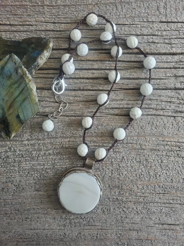 Howlite and Bone Pendant Necklace