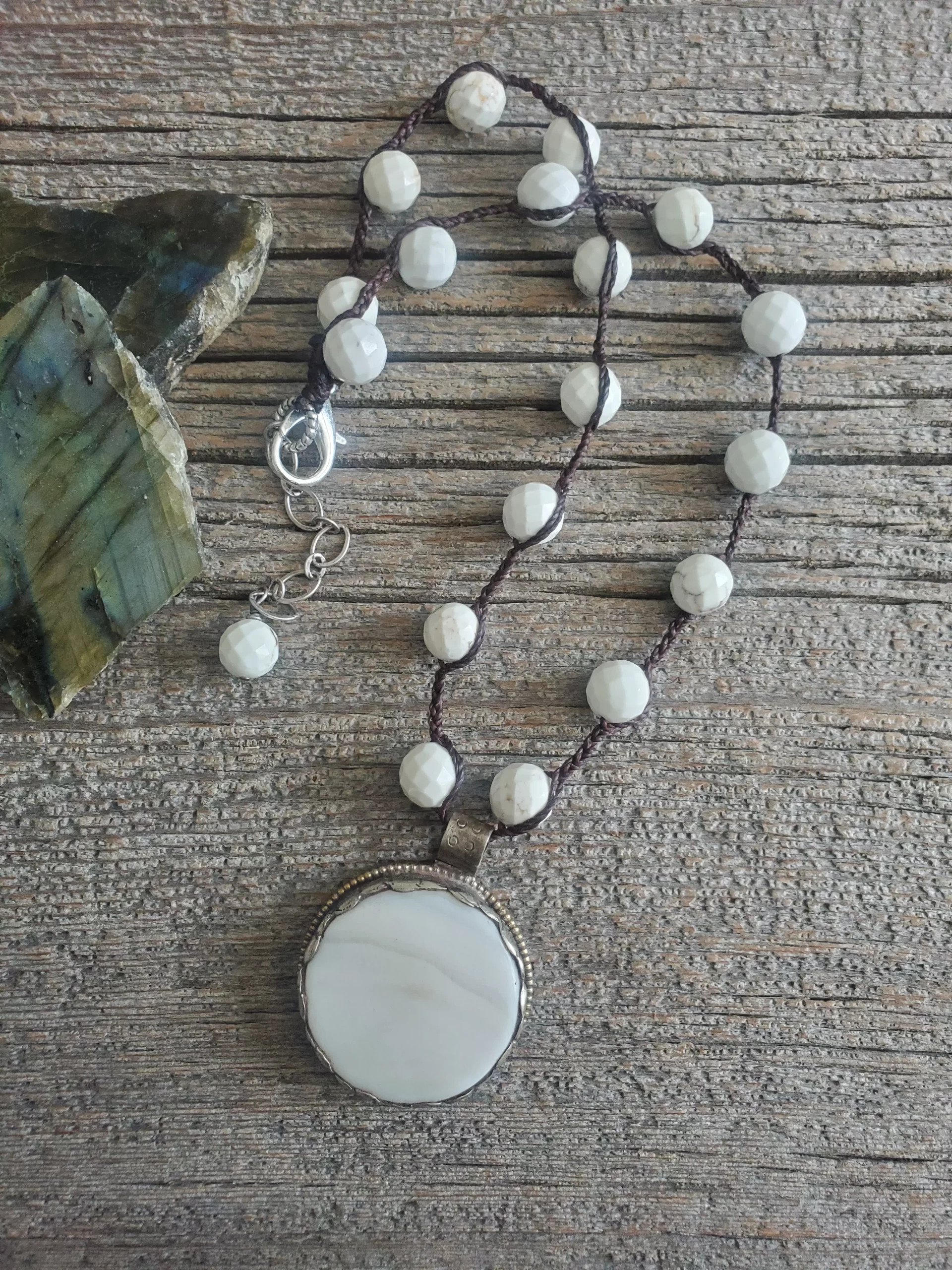 Howlite and Bone Pendant Necklace
