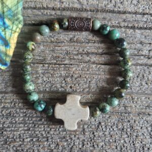 Jasper and Howlite Cross Stretch Bracelet