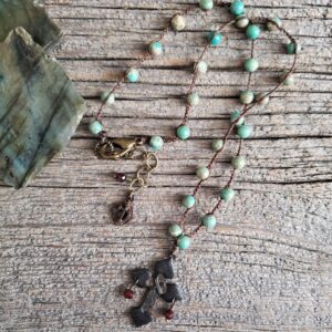 Jasper and Garnet Rustic Cross Necklace