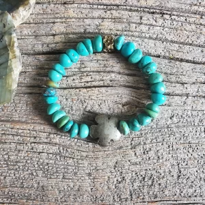 Blue Howlite and Pyrite Flower Stretch Bracelet