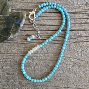 Faceted Turquoise and Pearl Necklace