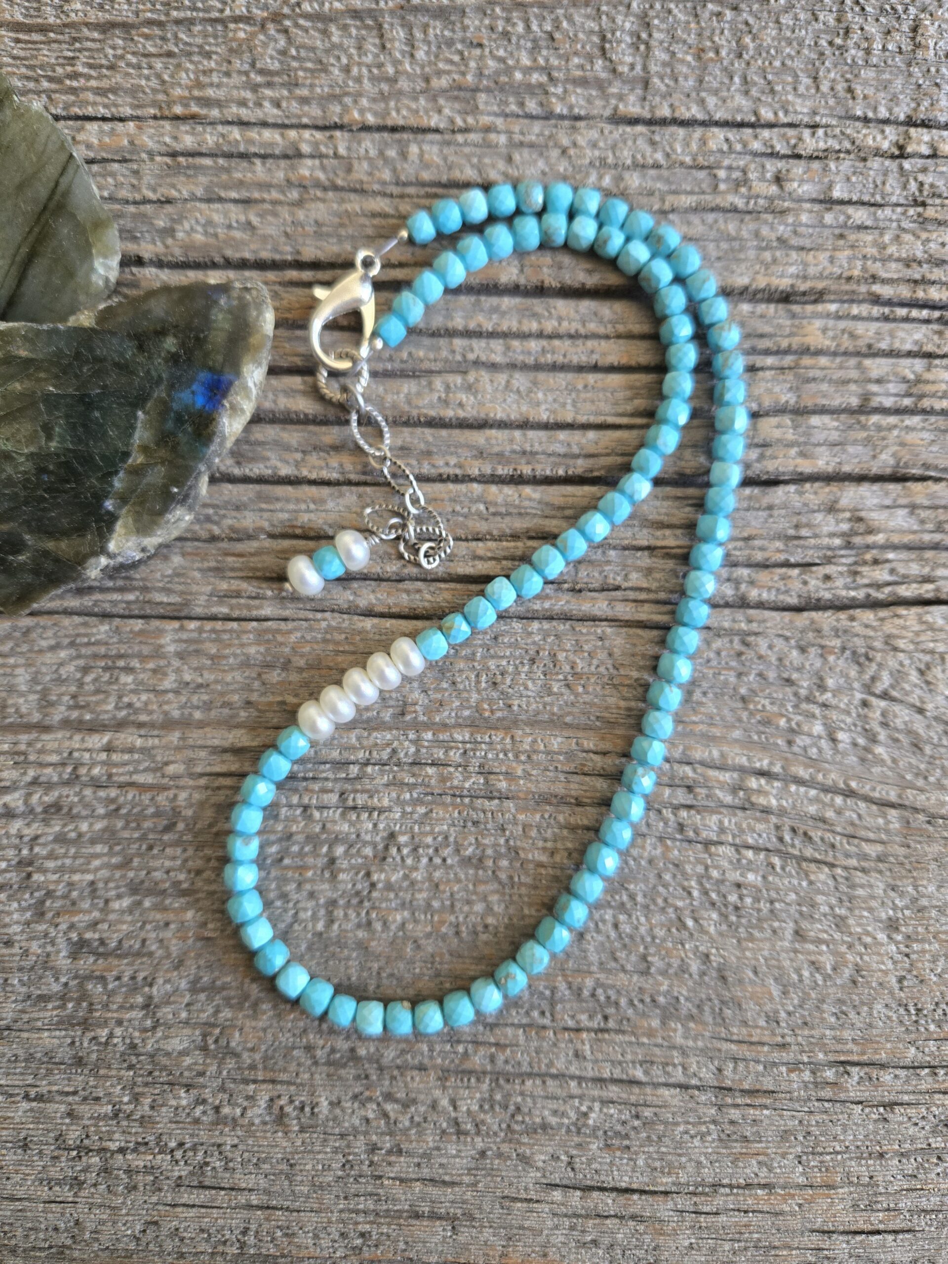 Faceted Turquoise and Pearl Necklace