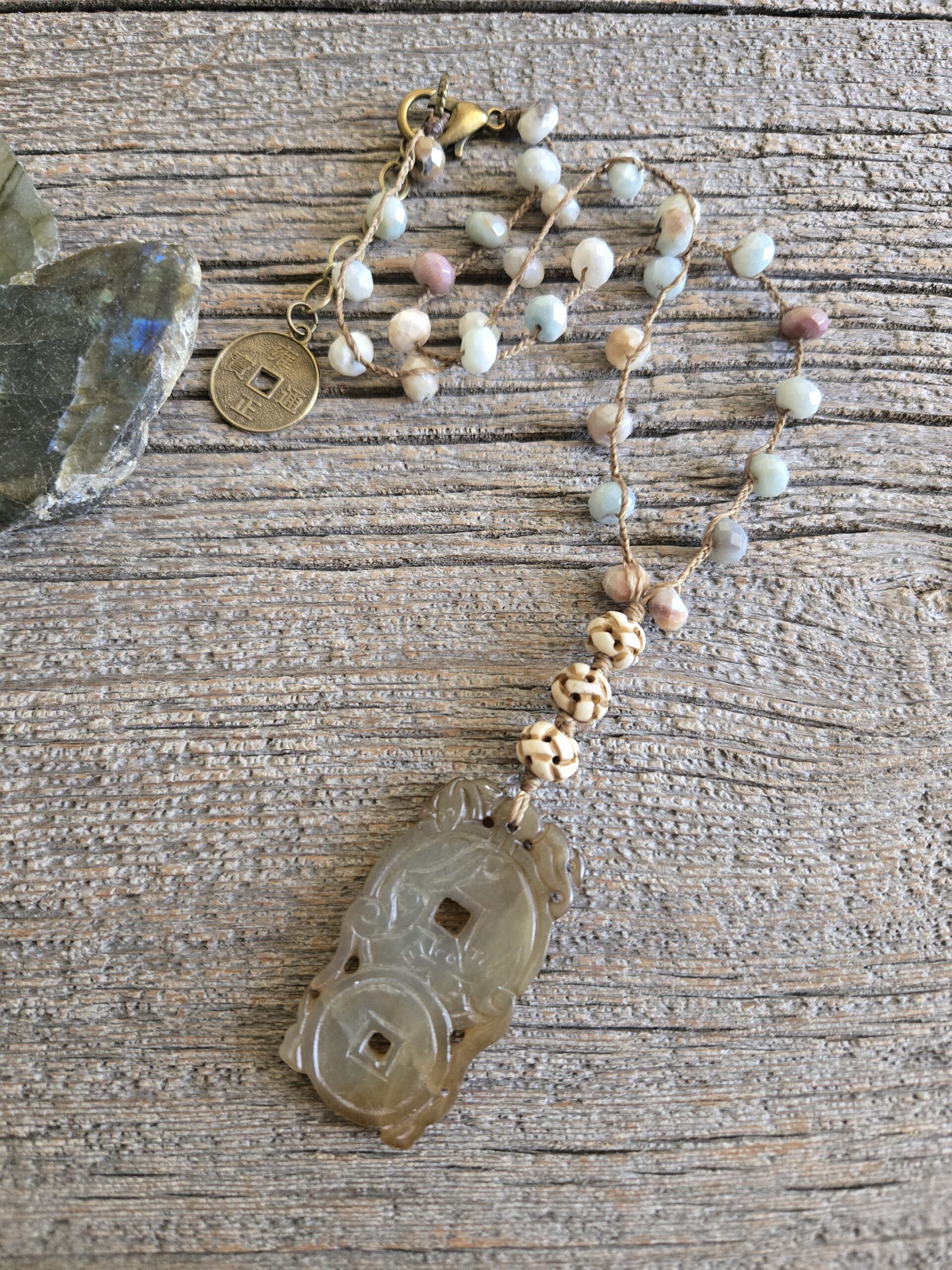 Amazonite Carved Pendant Necklace