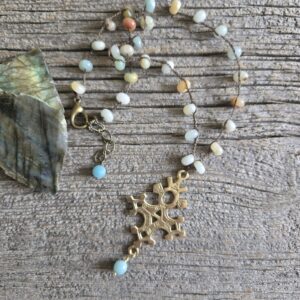 Amazonite Ethiopian Cross Necklace