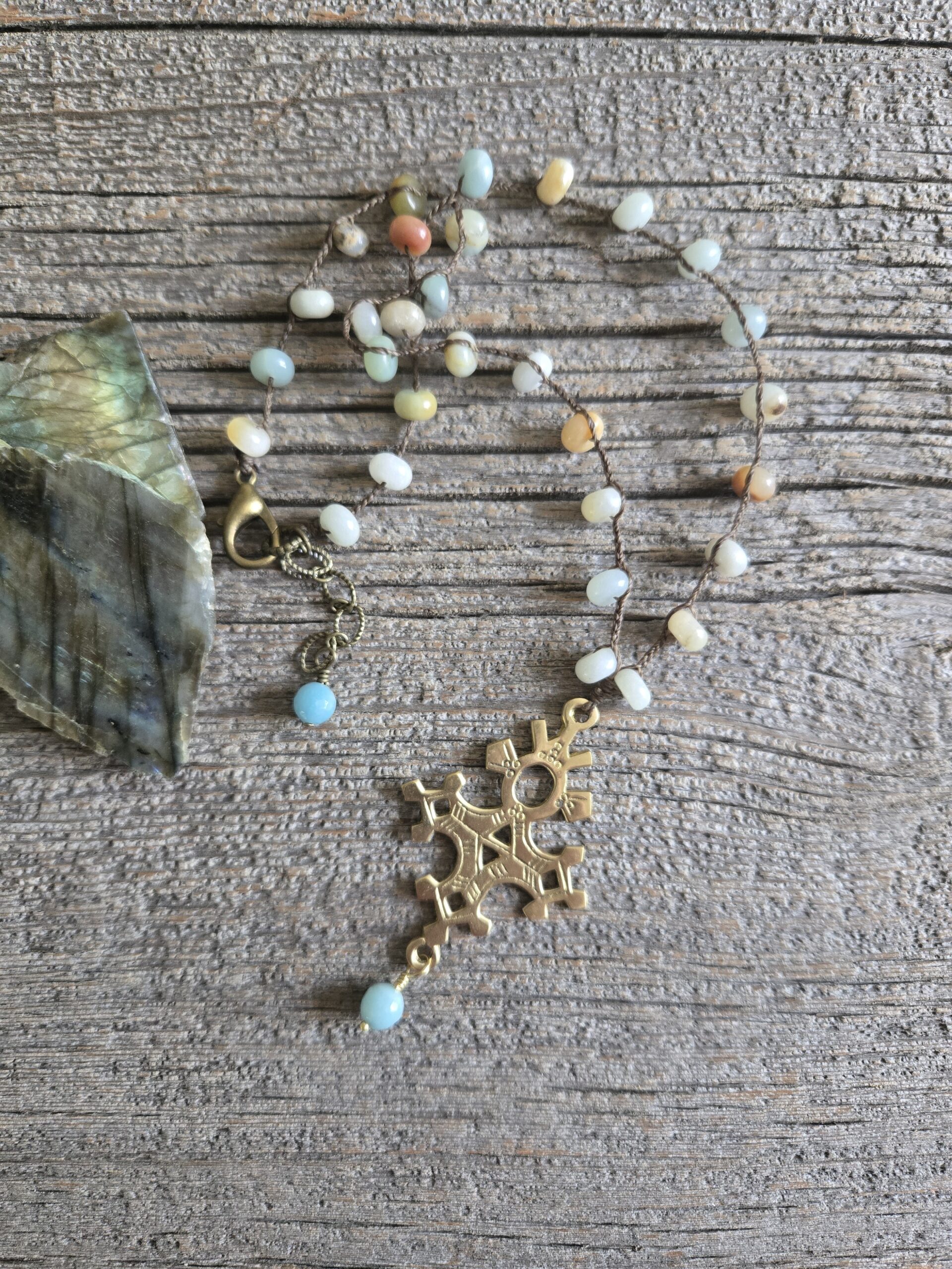 Amazonite Ethiopian Cross Necklace