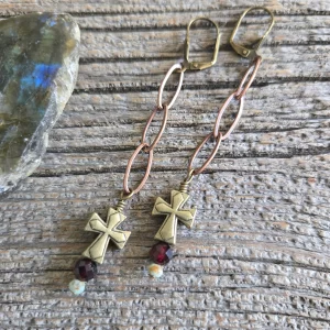 Copper and Brass Cross Earrings