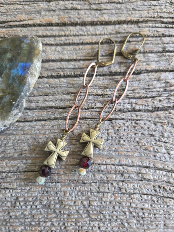 Copper and Brass Cross Earrings