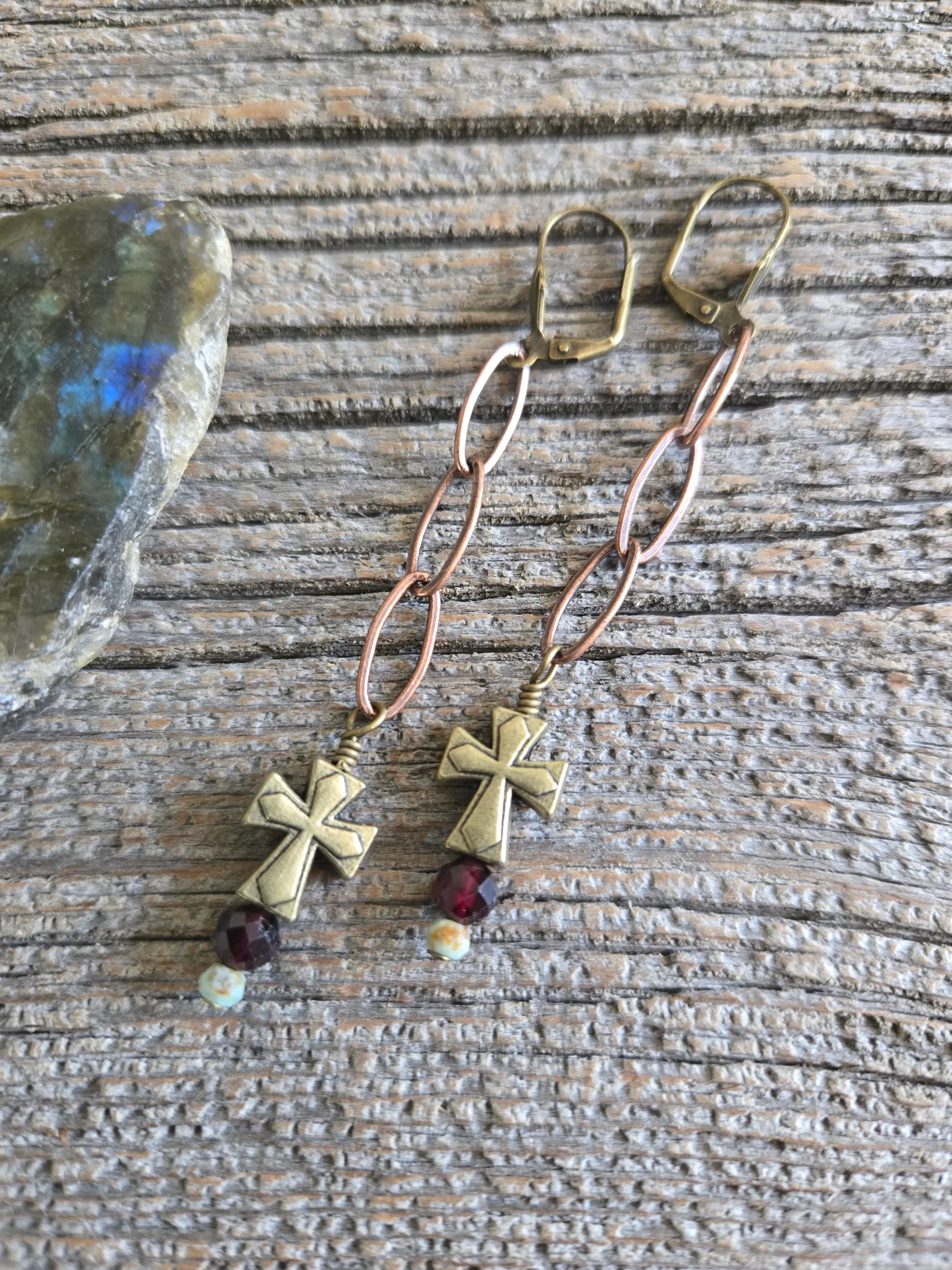 Copper and Brass Cross Earrings