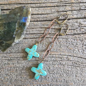 Green Howlite Cross Earrings
