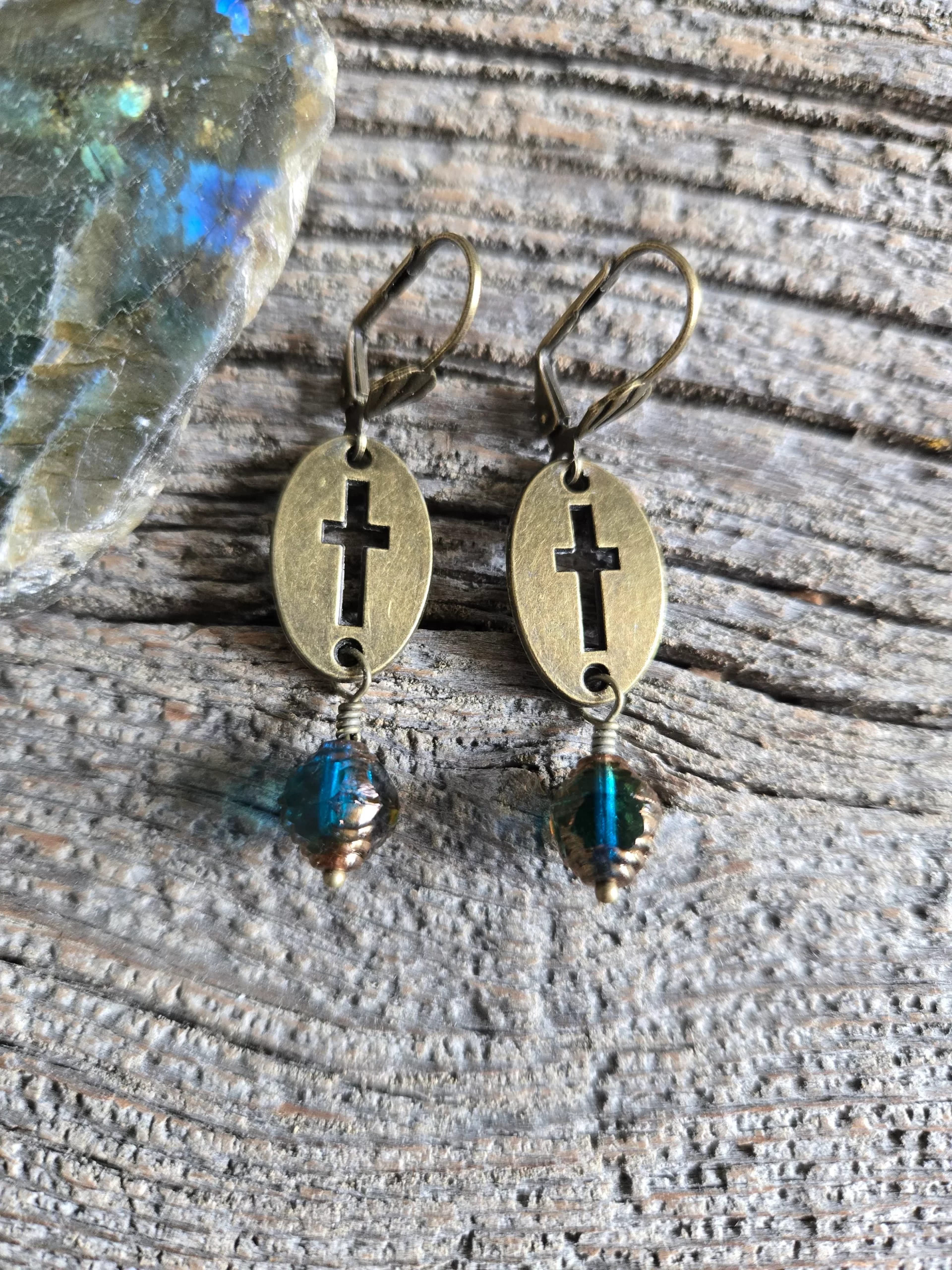 Czech Glass Cross Earrings