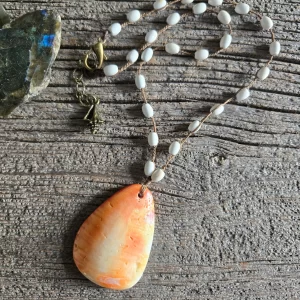 Howlite and Orange Shell Necklace