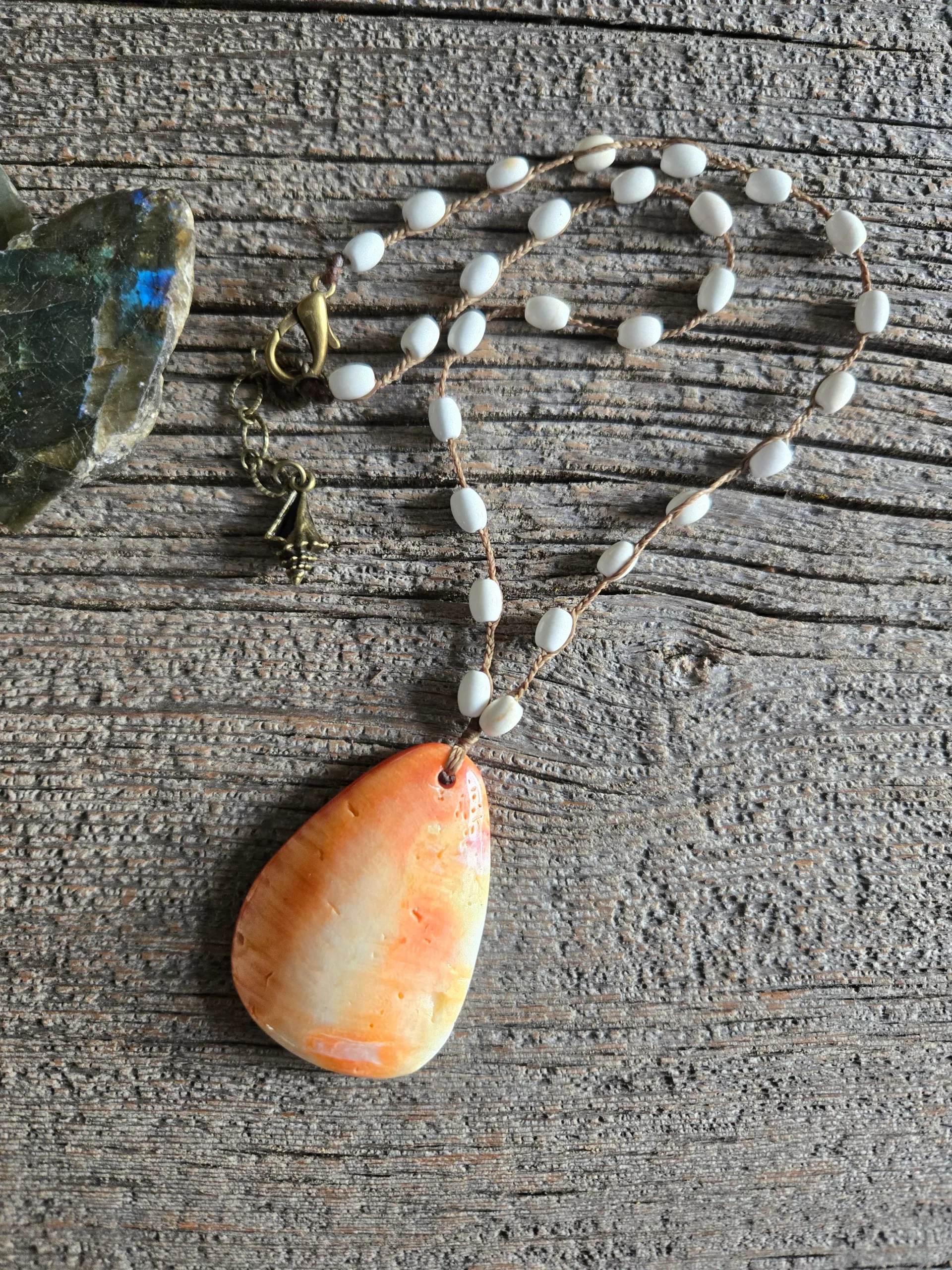 Howlite and Orange Shell Necklace