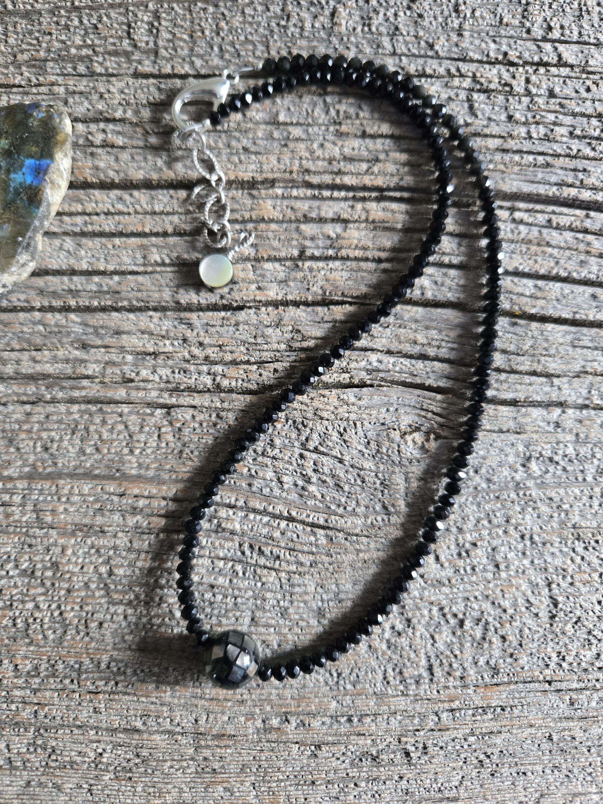 Black Onyx and Abalone Bead Necklace