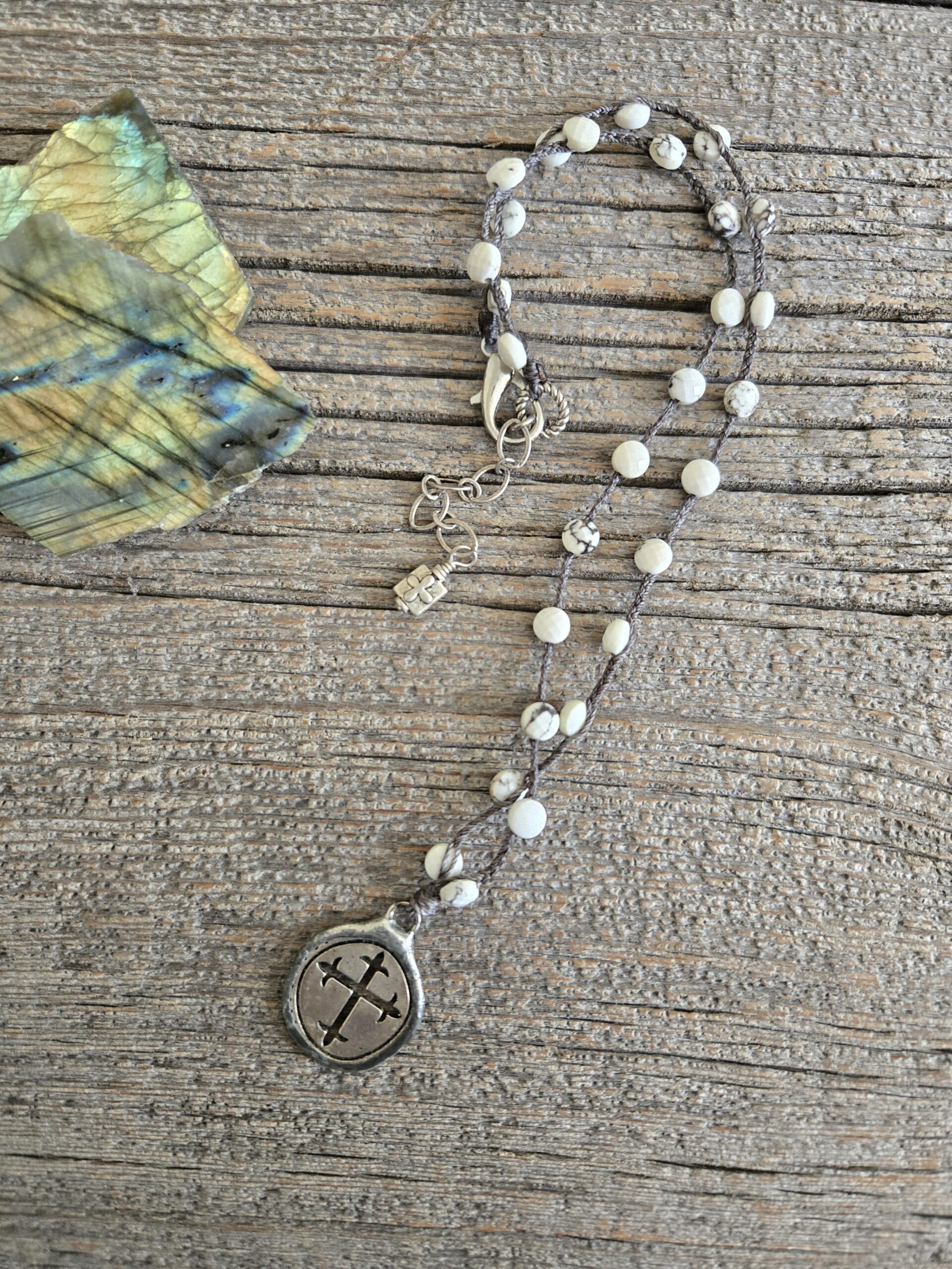 Howlite Cut Out Cross Necklace