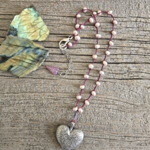 Pink Pearl Heart Necklace