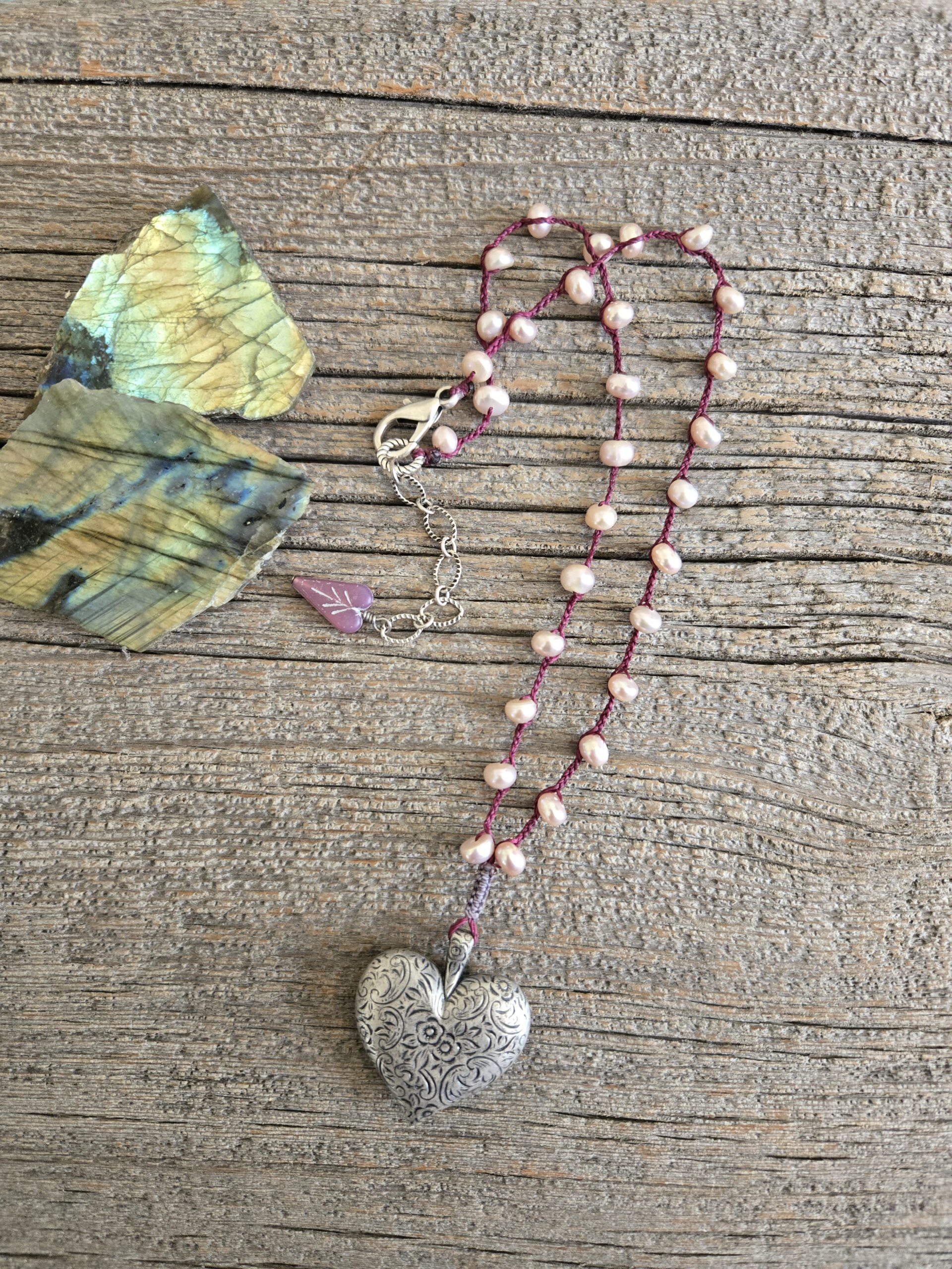 Pink Pearl Heart Necklace