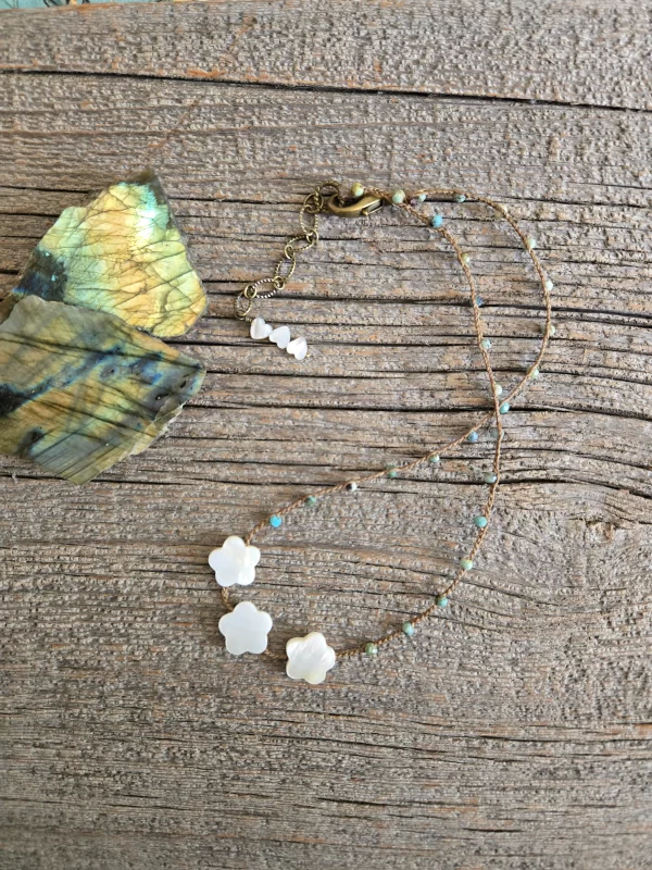 Blue Opal and Mother of Pearl Knotted Necklace