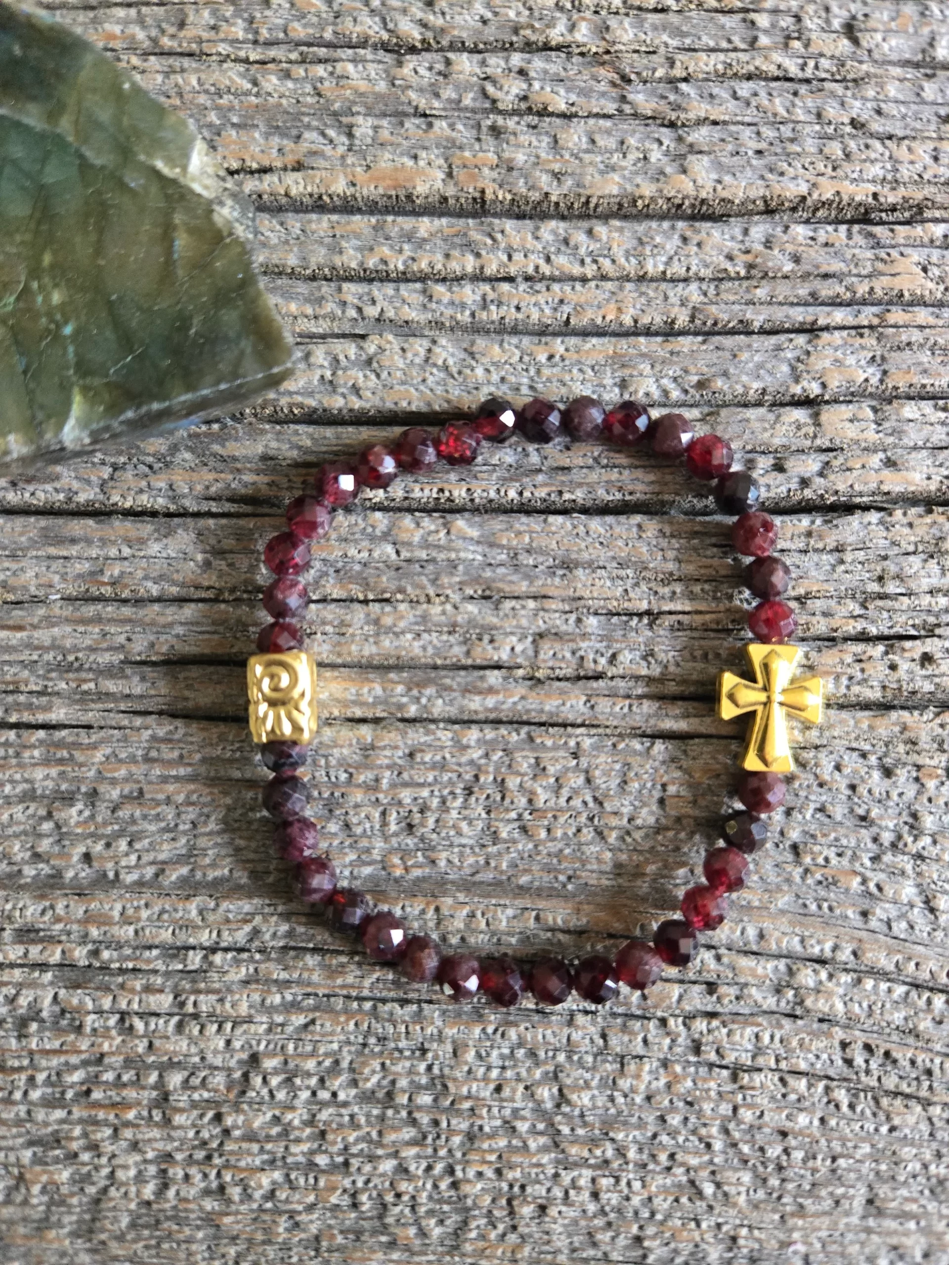 Garnet Cross Stretch Bracelet