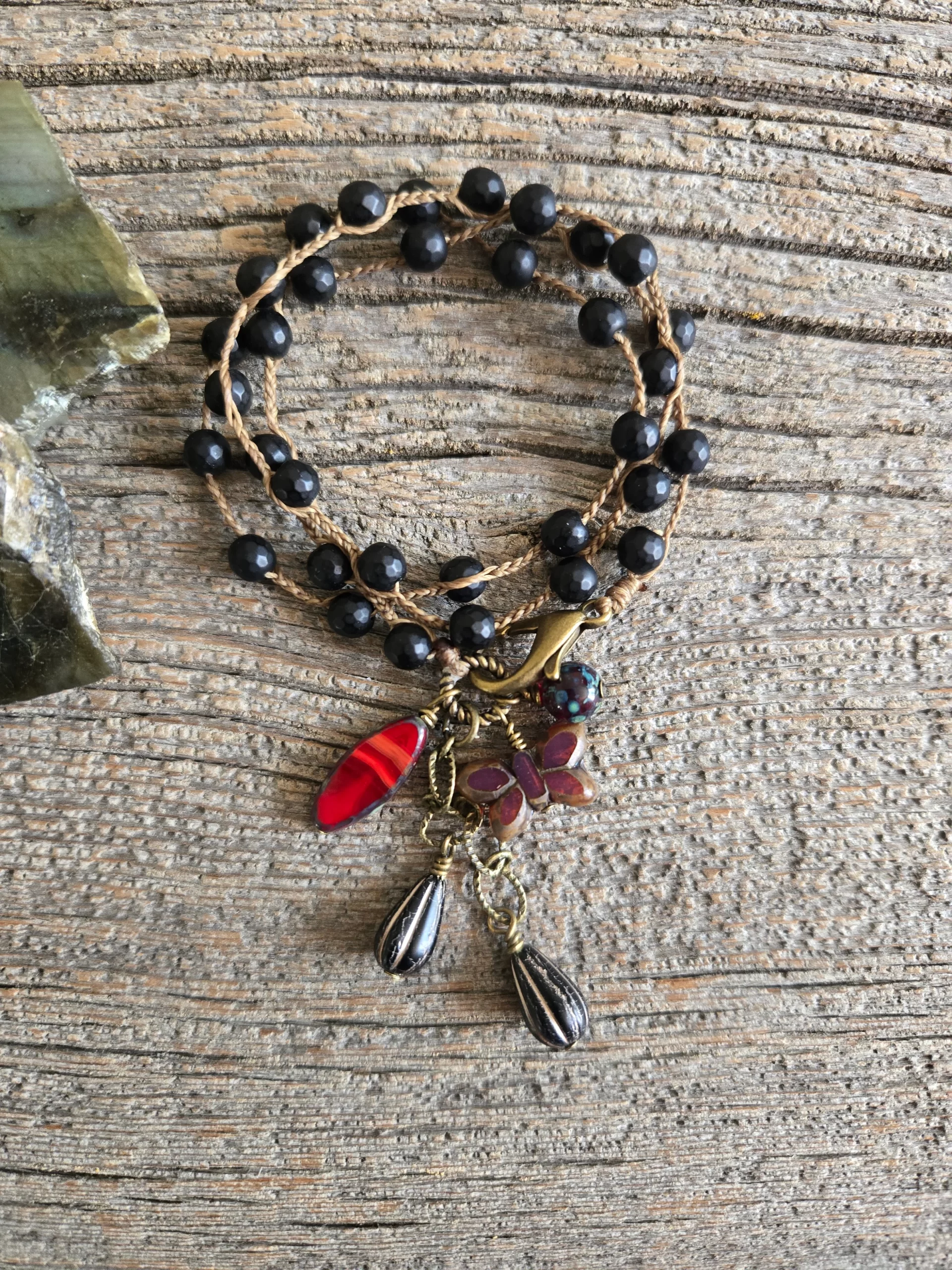 Faceted Onyx Wrap Bracelet/Necklace