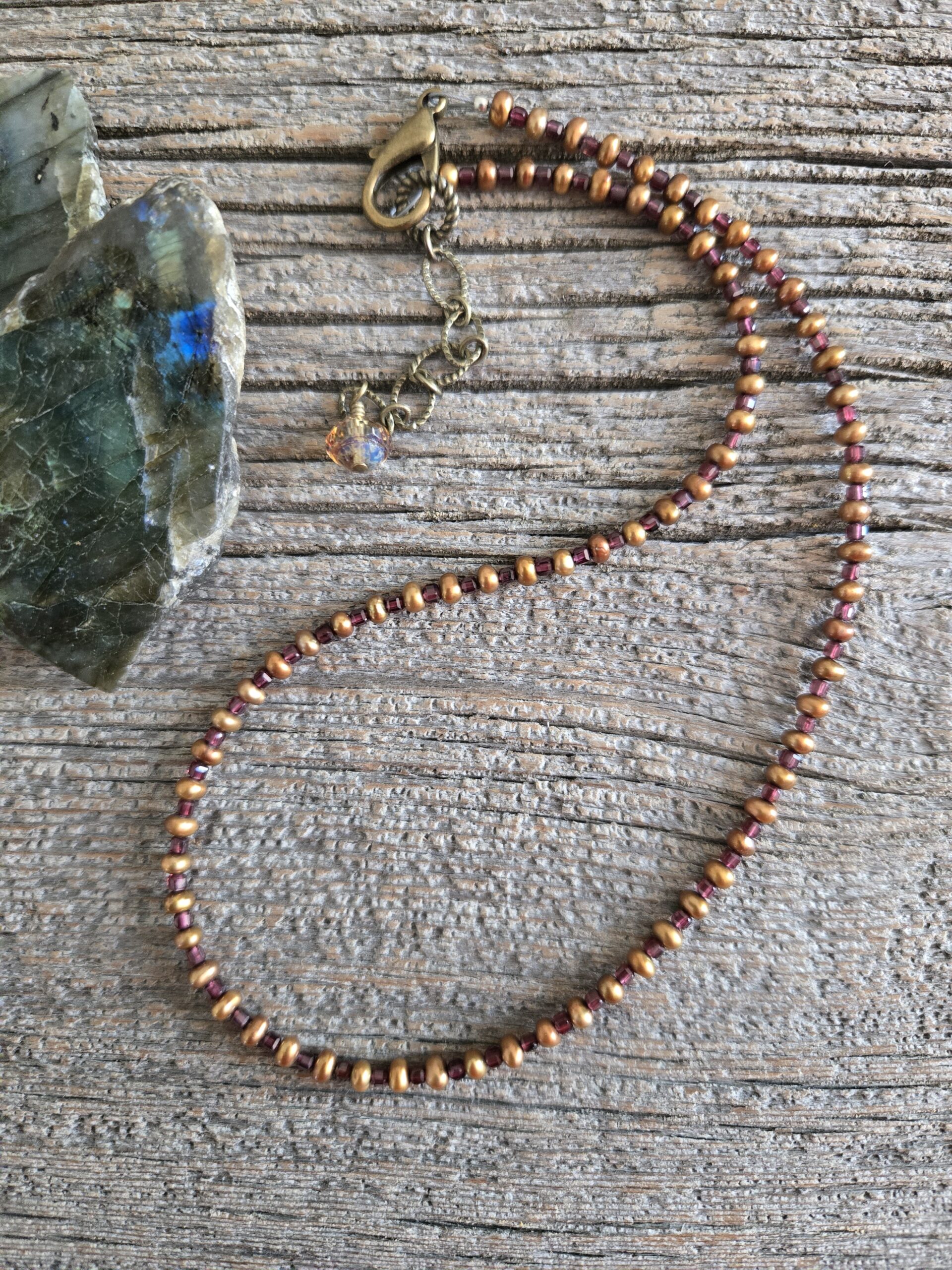 Bronze Pearl and Garnet Necklace