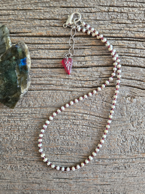 Tiny Pearl and Garnet Necklace