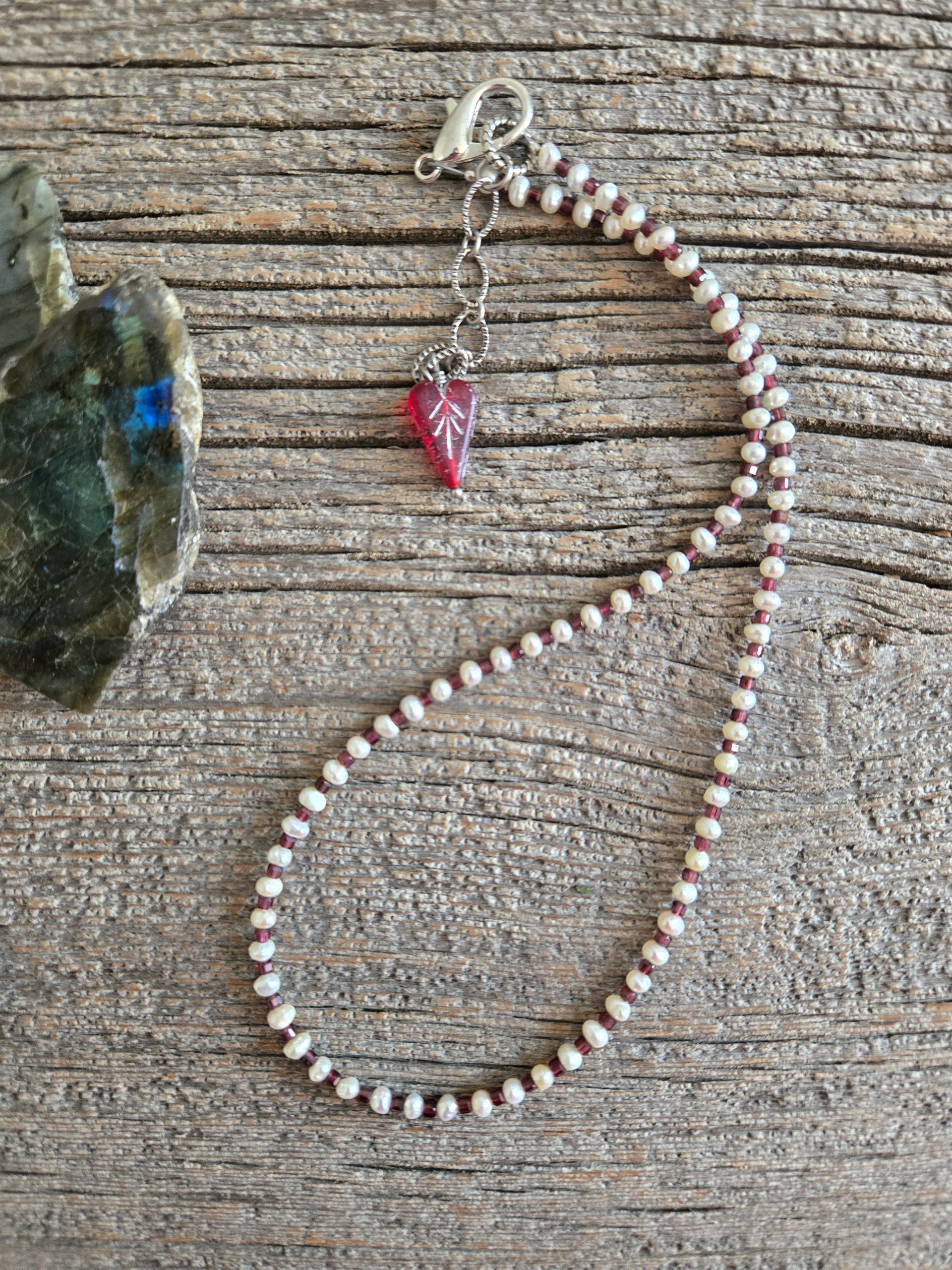 Tiny Pearl and Garnet Necklace