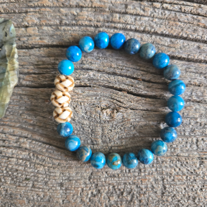Blue Agate and Carved Bone Stretch Bracelet
