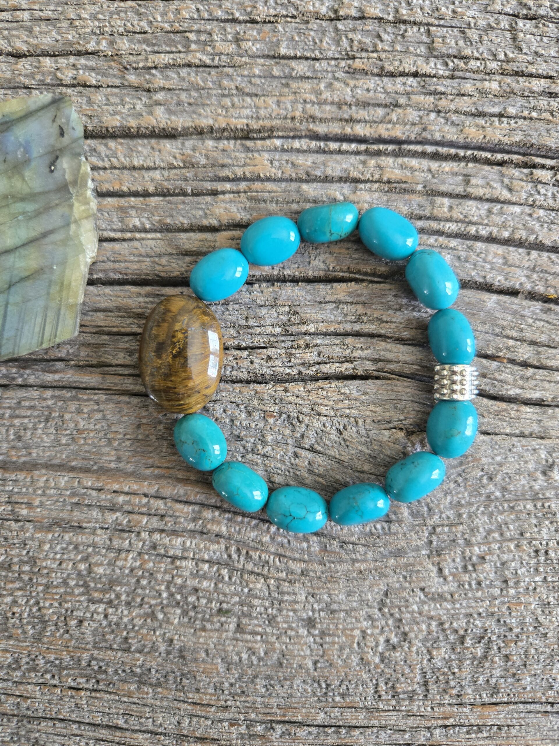 Blue/Grenn Howlite and Tiger's Eye Stretch Bracelet