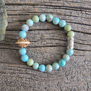 Blue Howlite and Ceramic Bead Stretch Bracelet