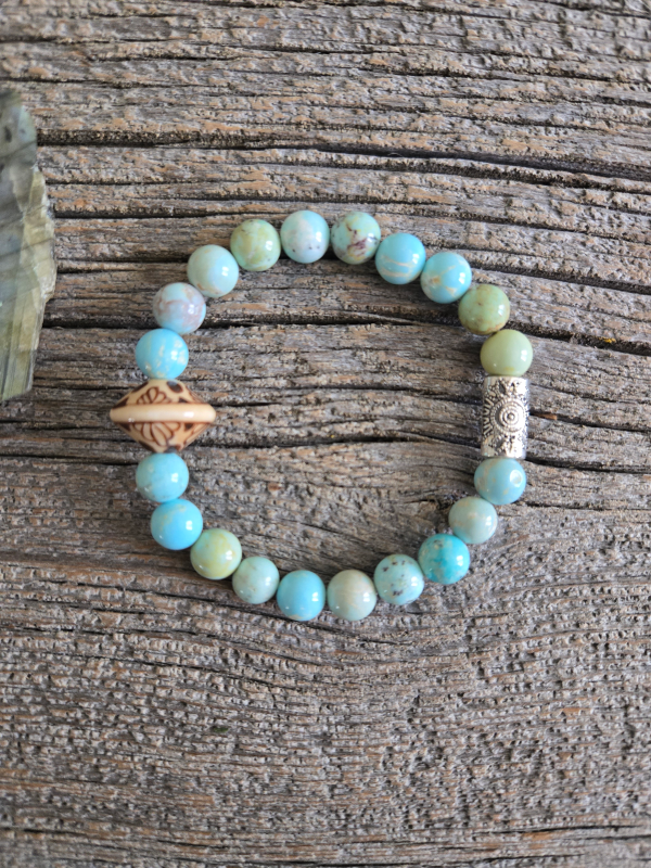 Blue Howlite and Ceramic Bead Stretch Bracelet