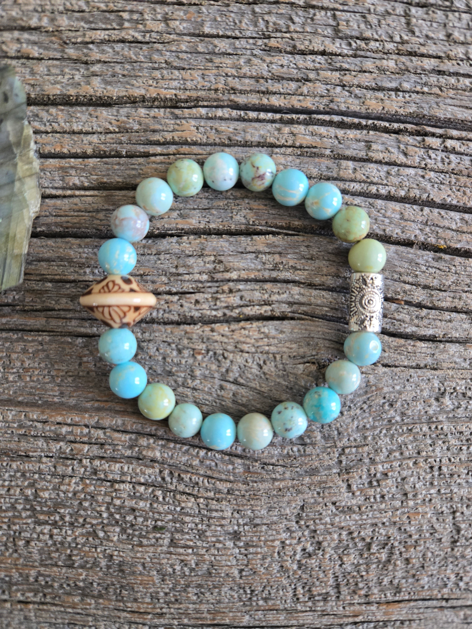 Blue Howlite and Ceramic Bead Stretch Bracelet