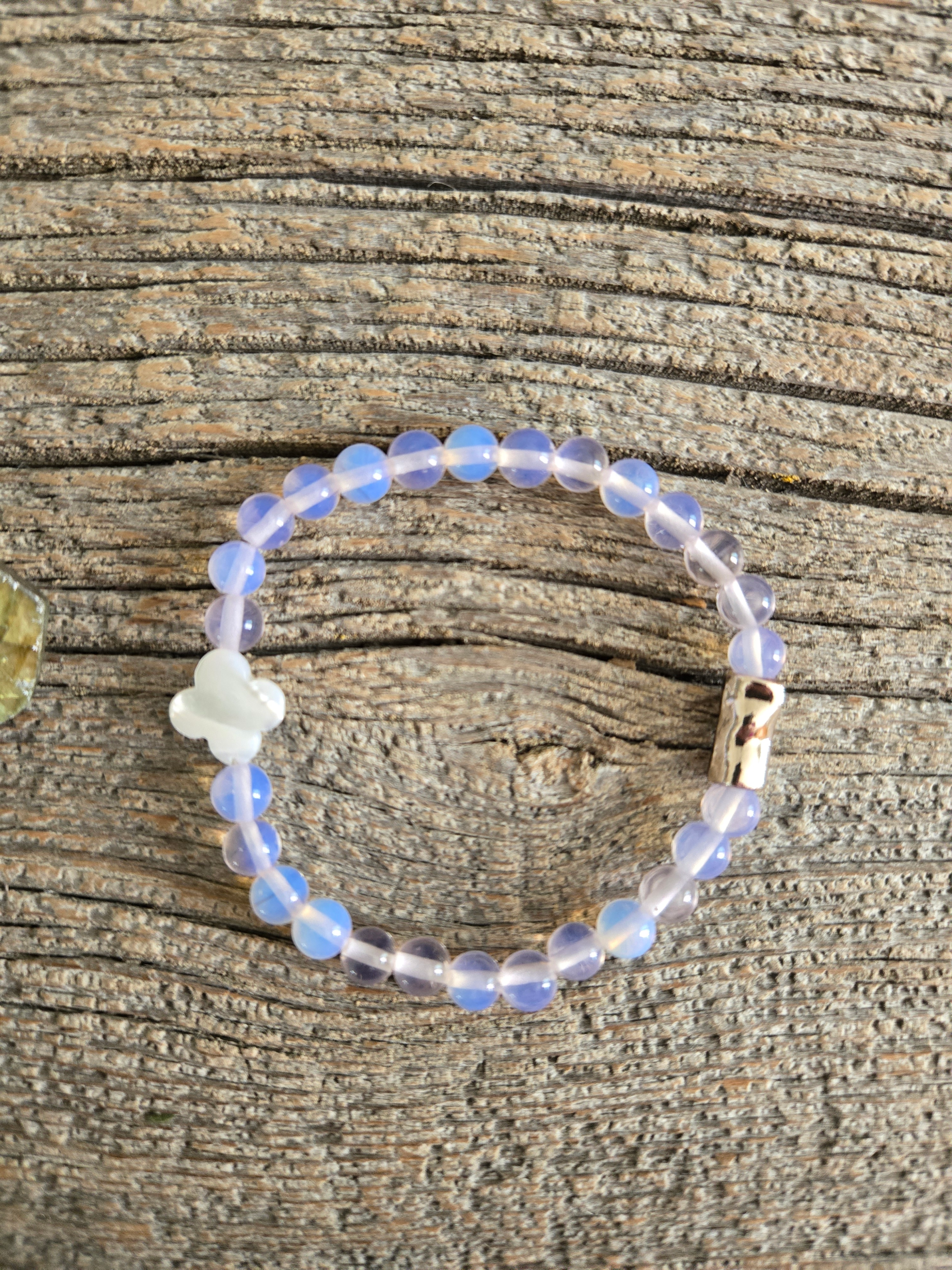 Pink Opalite Mother of Pearl Stretch Bracelet