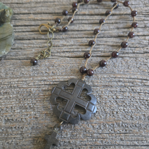Garnet Rustic Cross Necklace
