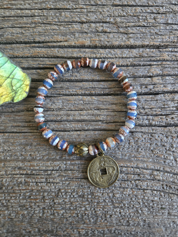 Blue Striped Agate Stretch Bracelet