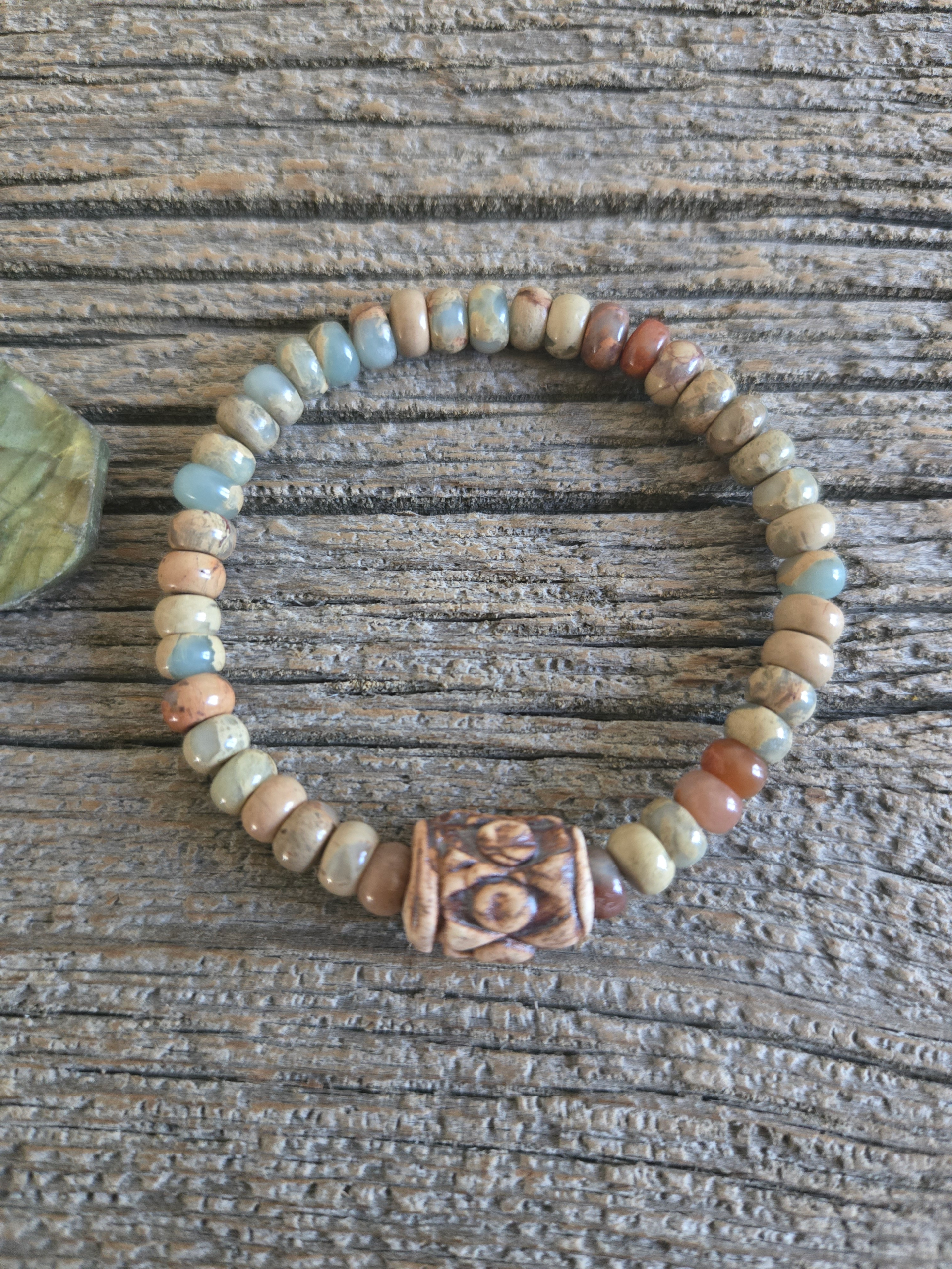 Jasper and Ceramic Bead Stretch Bracelet